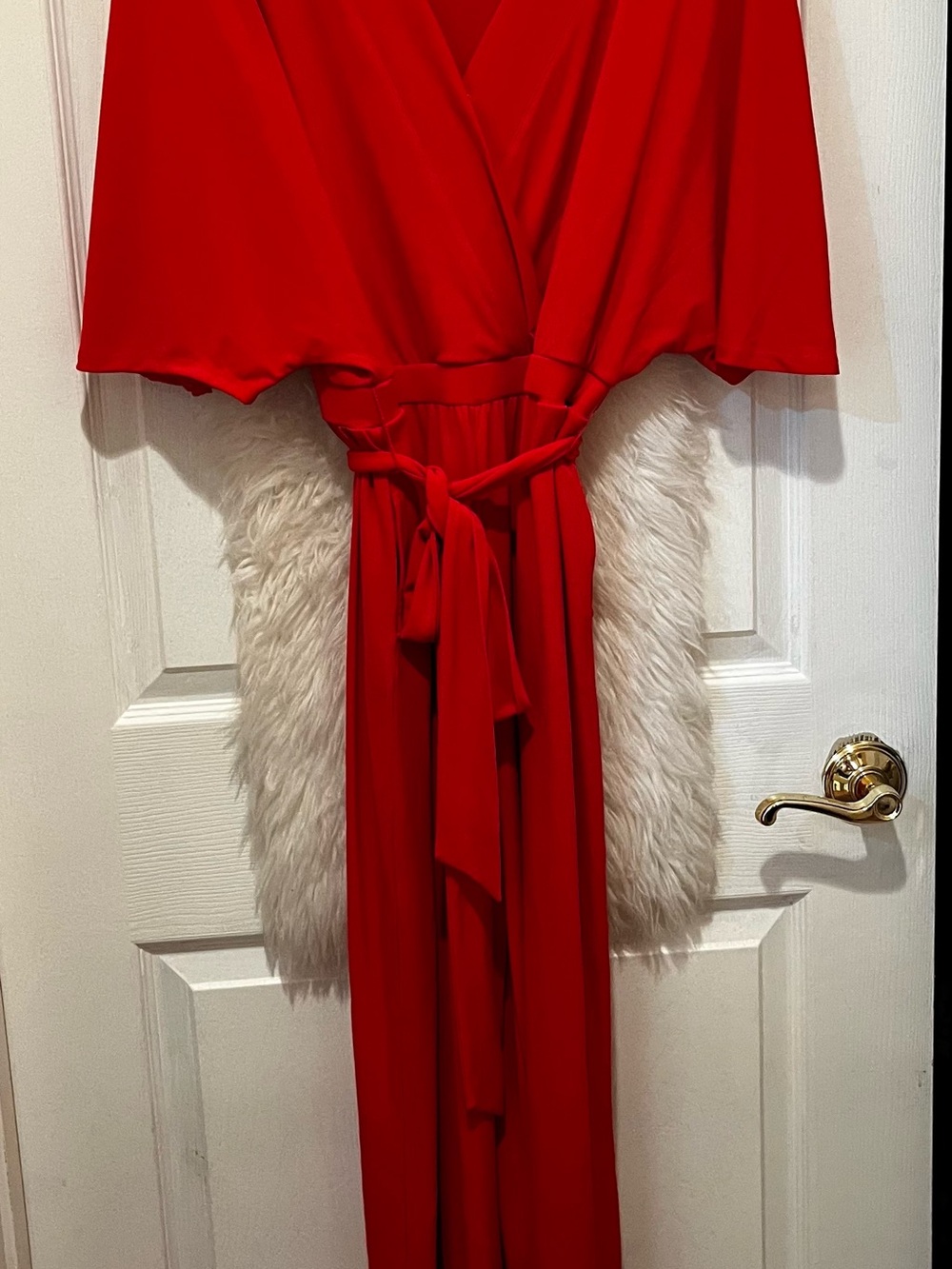 Red Wrap-Style Wide Leg Jumpsuit